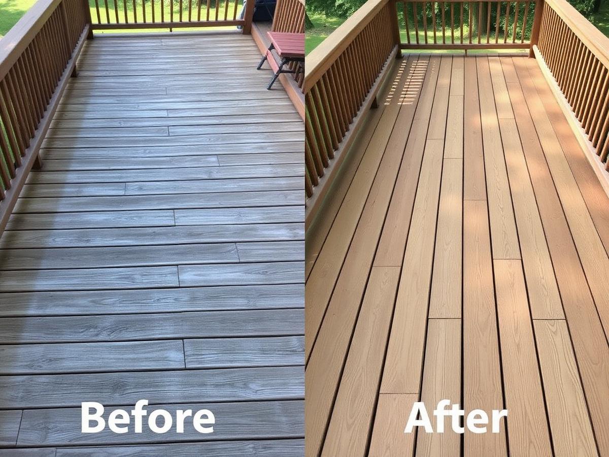 Deck before and after cleaning