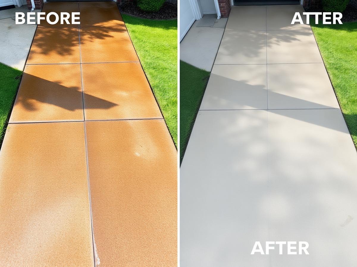 Driveway before and after pressure washing